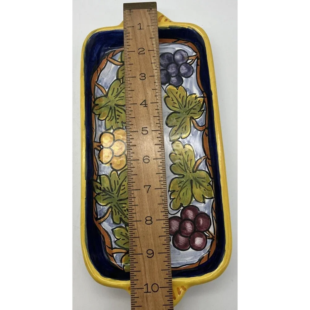 Lorenzaccio Deruta Hand-painted Grape Vine Tray Multicolor Signed